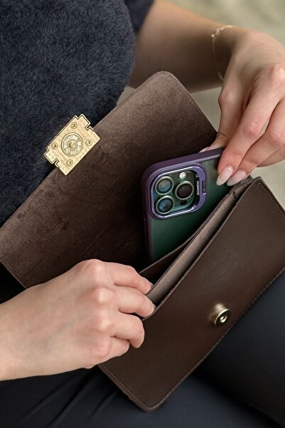 Aggu Bebe Zarf Üç Bölmeli Üç Farklı Aslı Kullanımlı Kahverengi Şık Çapraz Çan...