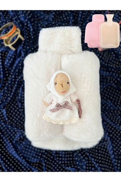 TREND COLOR حقيبة ماء ساخن للسيدات من رمضان سبيشيال لاف بلانس وايت مع دمية دب قطيفة لتدفئة القدم 2 لتر