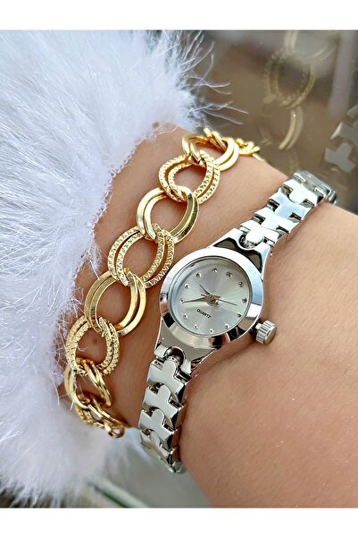 Tisaati Minimal Classic Lüks Şık Tasarım Metal Kordon Kadın Kol Saati-Bilekli...