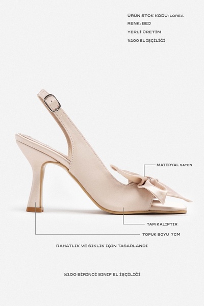 NİŞANTAŞI SHOES Dámské boty na podpatku Lorea Beige Satin Bow
