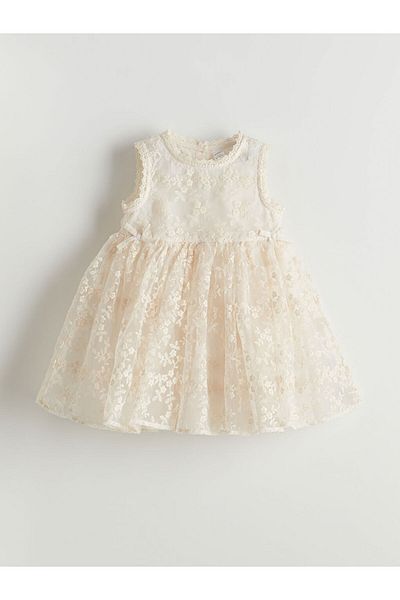 LC Waikiki New Season Crew Neck Girl's Lace Dress - S5Ly84Z1