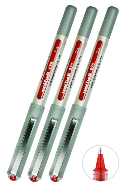 Artlantis Pix roșu cu vârf fin, 3 bucăți, Uniball Eye Fine, 0,7 mm, Pix cu ro...