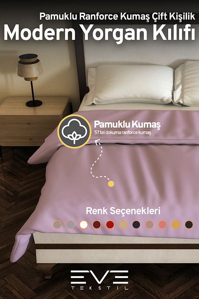 Eve Tekstil غطاء لحاف قطن حديث مقاس 220x240 سم شخصية مضادة للحساسية
