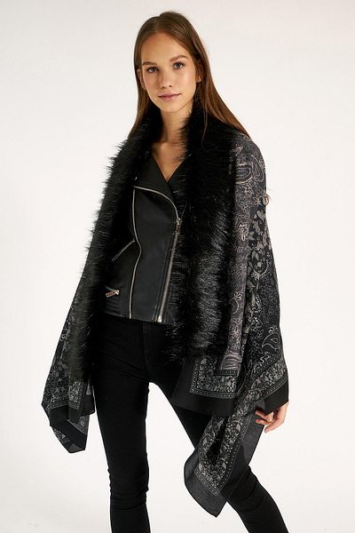 Axesoire 11188-3 Paisley Patterned Black Poncho
