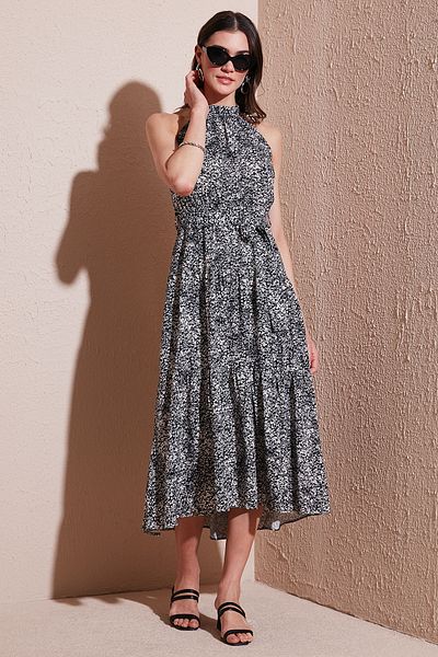 Lela Patterned Regular Fit Halter Belted Midi Length Dress Dress 6772030