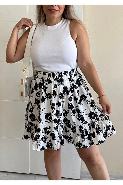 Butik Blackseason Kadın Çiçek Desenli Beyaz Etek