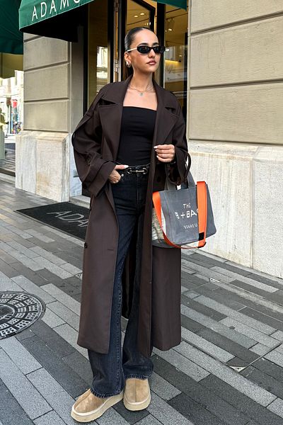 Nazliye Bitter Brown Oversize Trench Coat