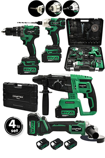 CRAFTERTOOLS 4'lü Set 21v 3.0ah Şarjlı Taşlama- Şarjlı Hilti-13mm Darbeli Şarjlı Matkap-şarjlı Somun Sıkma