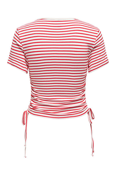 ONLY Μπλουζάκι Onldevin Slim Fit Crew με ριγέ λεπτομέρεια με κορδόνι 15346302