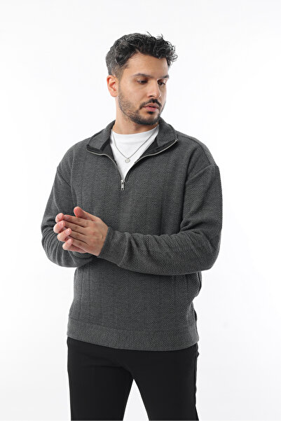 Genie Erkek Balıkçı Yaka Fermuarlı Yan detaylı Loose Fit Rahat Sweatshirt