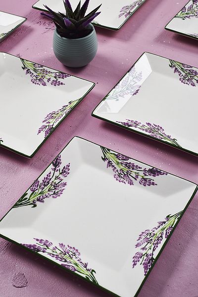 Piatti Naturali Set of 6 Stylish Design Handmade Lavender Pastry Plates Presentation Set Serving Plates Dessert Plate 20cm
