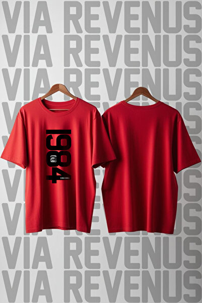 Vordevia 1984 Tricou unisex cu imprimeu cu decolteu lat