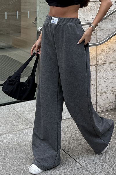 Sun Victoria Pantaloni de sport largi, gri închis, cu două fire, cu detaliu etichetă