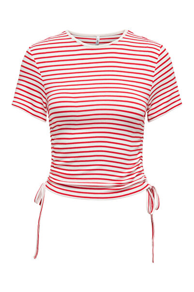 ONLY Μπλουζάκι Onldevin Slim Fit Crew με ριγέ λεπτομέρεια με κορδόνι 15346302