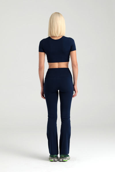 SHEISMONO Soft Touch High Waist Flared Trousers Navy Blue