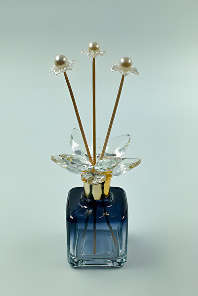 Yaren Style Kristal Çiçek Detaylı Dekoratif Şık Tasarımlı Füme Cam Koku Şişesi