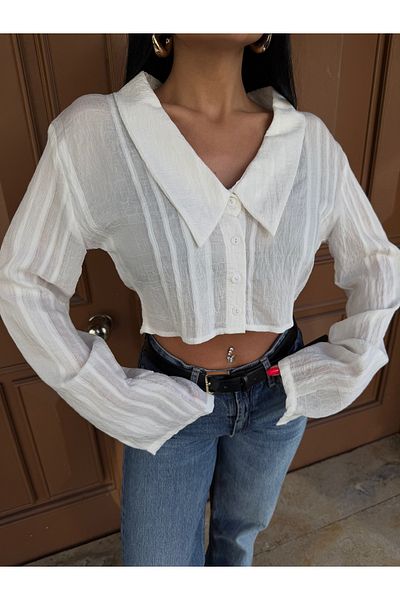 LB Laluna Butik Γυναικείο πέτο με λεπτομέρεια με πλισέ Crop πουκάμισο μπλούζα