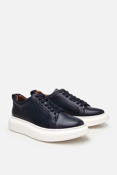 Yaya by Hotiç Marineblaue Herren-Freizeitschuhe aus echtem Leder