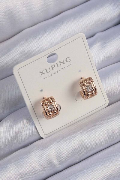 Skygo Geometric Patterned Rose Zircon Cubic Zirconia Xuping Hoop Earrings - Tj-Bkp9425