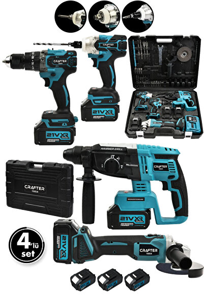 CRAFTERTOOLS 4'lü Set 21v 3.0ah Şarjlı Taşlama- Şarjlı Hilti-13mm Darbeli Şarjlı Matkap-şarjlı Somun Sıkma
