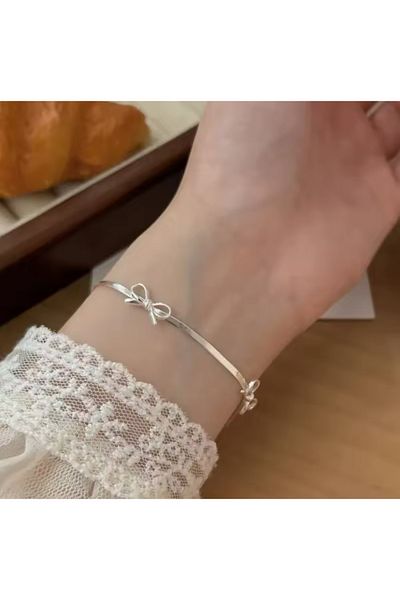 Vintageamer Steel |   Bow Ribbon Bow Detailed Italian Chain Bracelet