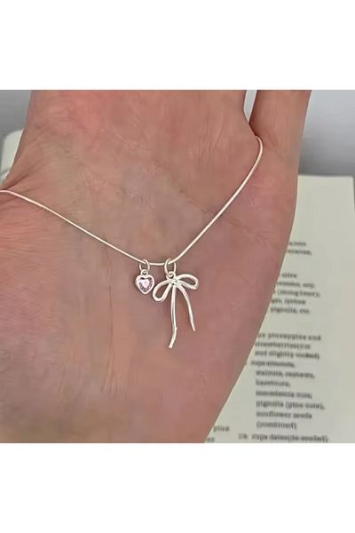 Vintageamer Steel |   Pink Cherie Ribbon Bow Necklace