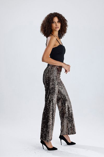 Sense Pantaloni de rochie de seară cu paiete, căptușiți, elastici |   Pnt33970 Cupru negru