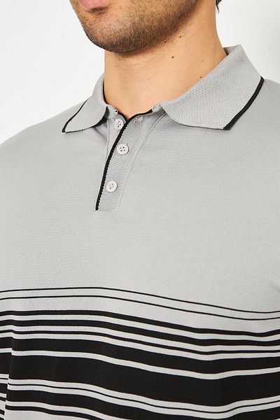 ZİNOX Men's Chest Striped Knitted Sweater Stylish and Comfortable Suitable for Daily Use Button Polo Neck Short Sleeve Sweater