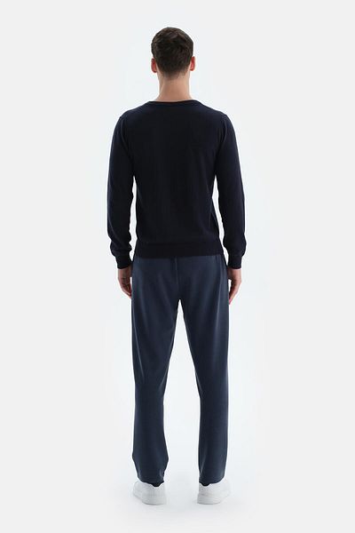 Dagi Marineblauer Herren-Strickpullover aus Kaschmirmischung mit V-Ausschnitt