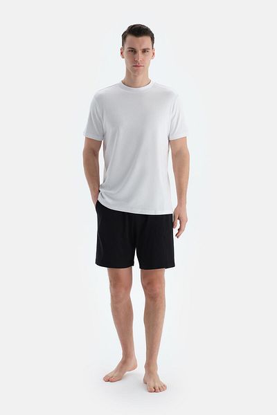 Dagi Burgunderrot-schwarze Shorts aus doppelt gestricktem Baumwoll-Modal