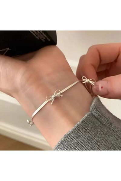 Vintageamer Steel |   Bow Ribbon Bow Detailed Italian Chain Bracelet
