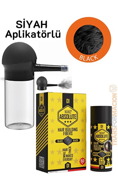 Transformacion Aplikatörlü Saç Dolgunlaştırıcı Fiber Topik Toz SİYAH 50 Gram ...