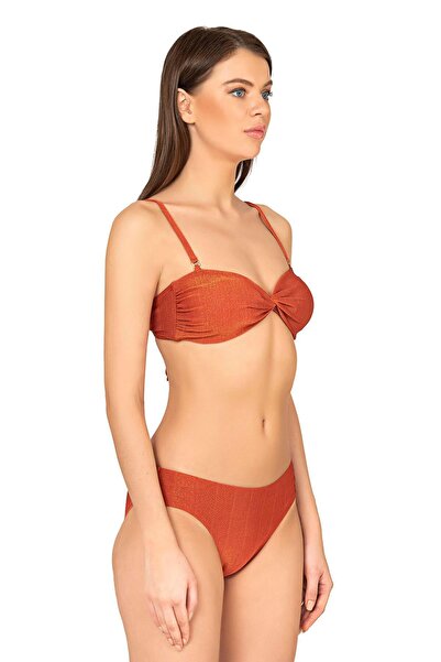 Endeep Kadın Bağlama Detaylı Straplez Kiremit Bikini Takımı