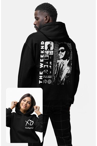 Fuddy Moda Суитшърт с качулка с щампа на гърба на The Weeknd, суитчър с качулка с щампа унисекс Oversize The Weeknd с качулка