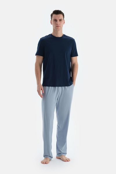 Dagi Μπλε Navy Combed Cotton Modal Διπλό Παντελόνι