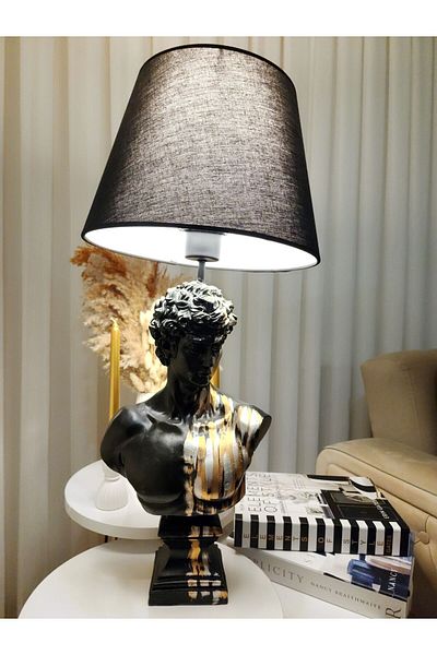 Artceal Decorative David Bust Sculpture with Black Hat Lampshade Trinket