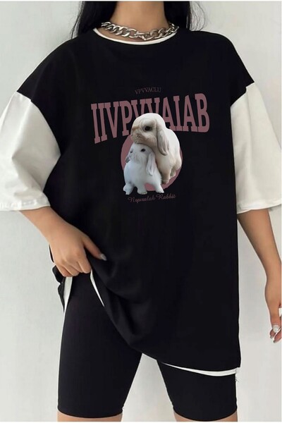 Tarzsokak تيشيرت للجنسين بطبعة أرنب مزدوجة اللون