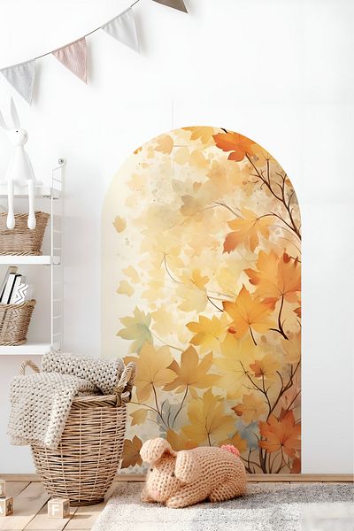 Grafikup Autocolant de perete cu flori ovale Boho - Autocolant decorativ de perete cu model de flori și peisaj