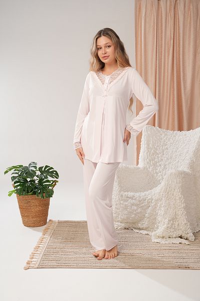 Lohussa Women's Powder Jacquard Special Design Cotton Maternity Maternity Dressing Gown Pajama Set Set