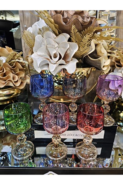 TURAB 6 Kişilik Renkli Şık Tombul Kahve Yanı Su Bardağı