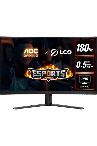 Aoc شاشة ألعاب مقاس 27 بوصة بمعدل تحديث 180 هرتز ودقة 2560 × 1440 (QHD) وسرعة 180 هرتز ووقت استجابة 0.5 مللي ثانية ومزامنة سريعة VA وHDR10 CQ27G4