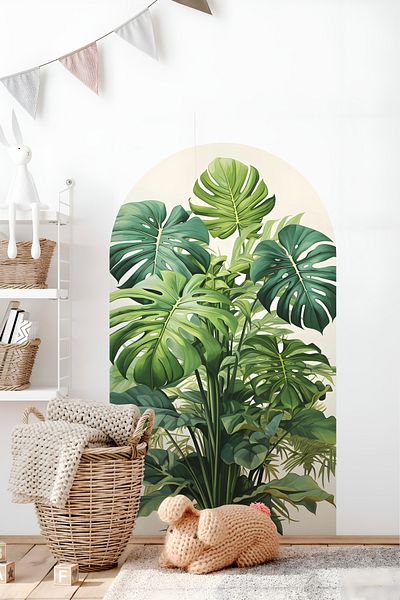 Grafikup Autocolant de perete cu flori ovale Boho - Autocolant decorativ de perete cu model de flori și peisaj