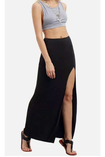 Elia Moda Fustă lungă cu crestă neagră de damă