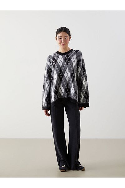 LC Waikiki Lcw Crew Neck Argyle Women's Knitwear Sweater Fast Fashion