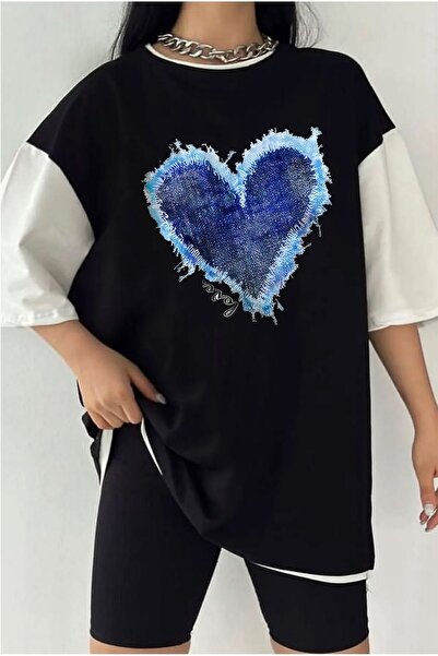 Tarzsokak تيشيرت للجنسين بطبعة قلب مزدوج اللون