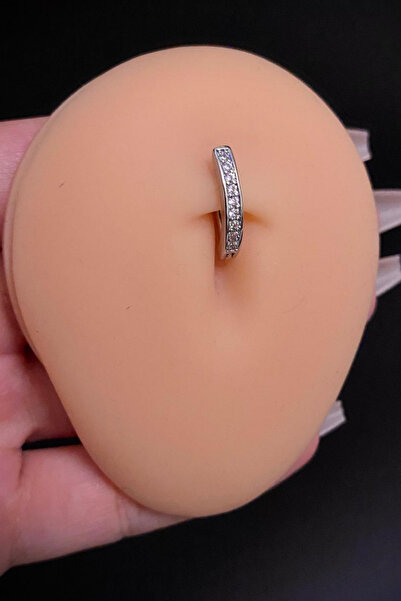 Blisse Piercing Kadın Gümüş Zirkon Taşlı Tasarım Cerrahi Çelik Göbek Piercing