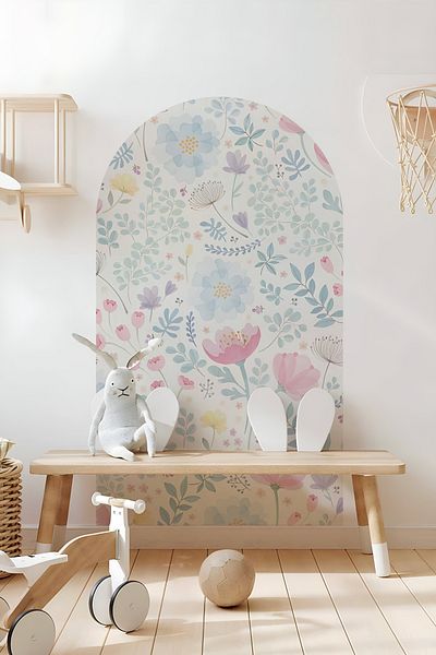 Grafikup Autocolant de perete cu flori ovale Boho - Autocolant decorativ de perete cu model de flori și peisaj