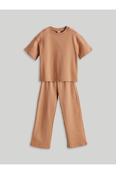 LC Waikiki Crew Neck Girl's T-Shirt and Sweatpants S5Nm52Z4Nvy