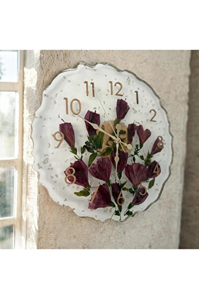 Home ساعة حائط راتنج إيبوكسي - وردة يابانية - قطر 33 سم