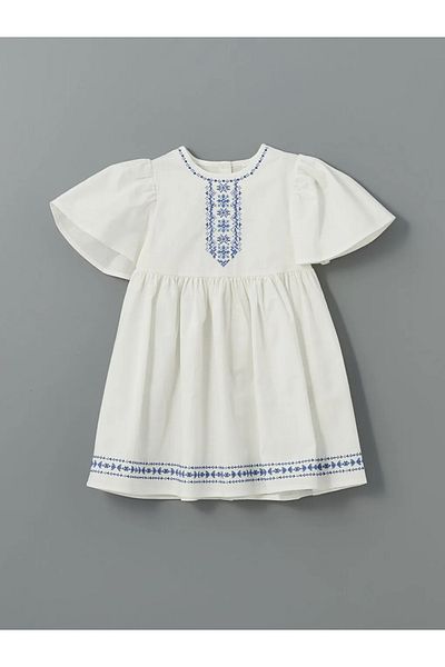 LC Waikiki Lcw Kids Ecru Crew Neck Girls Linen Dress